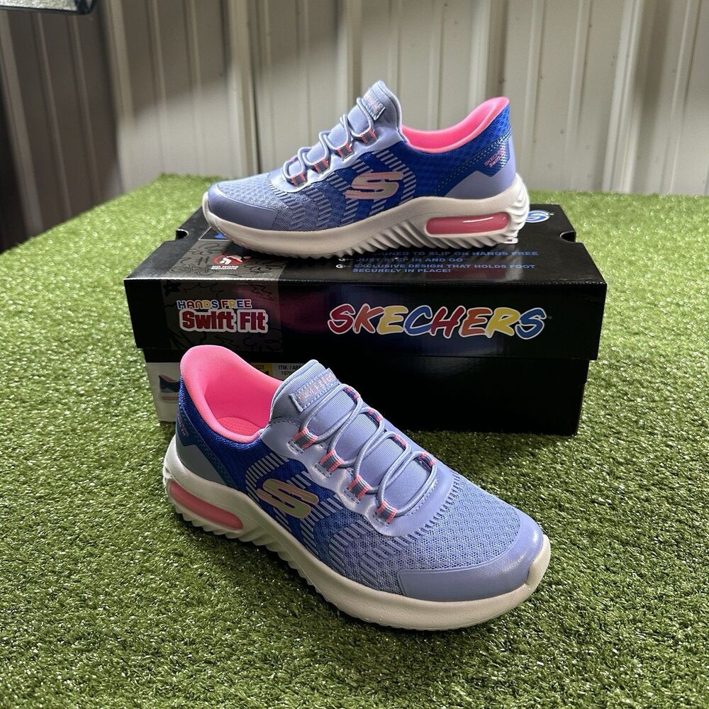 Skechers Swift Fit Kids Size 1 Purple Blue Hands Free Slip On Shoes